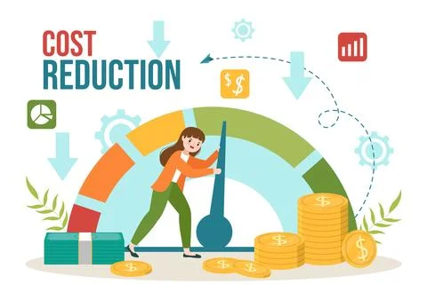 Cost Reduction Vector Illustration with Decrease, Price Minimising or Falli.. Stock Illustration