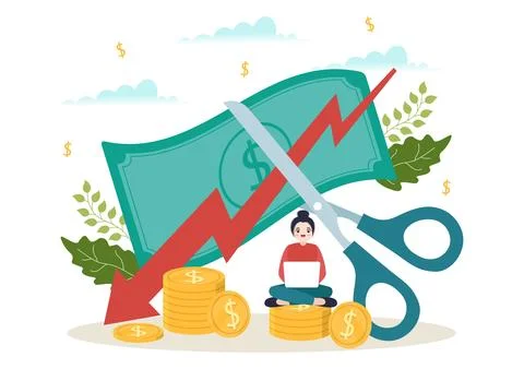 Cost Reduction Vector Illustration with Decrease, Price Minimising or Falli.. Stock Illustration