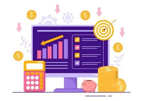 Cost Reduction Vector Illustration with Decrease, Price Minimising or Falli.. Stock Illustration