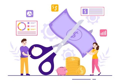 Cost Reduction Vector Illustration with Decrease, Price Minimising or Falli.. Stock Illustration