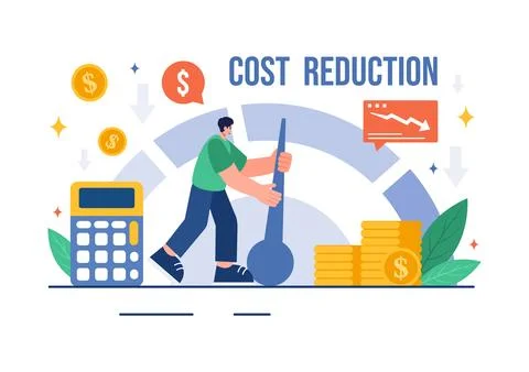 Cost Reduction Vector Illustration depicting Decrease, Price Minimization, .. Stock Illustration