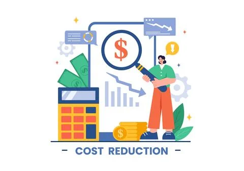 Cost Reduction Vector Illustration depicting Decrease, Price Minimization, .. Stock Illustration