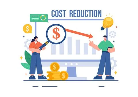 Cost Reduction Vector Illustration depicting Decrease, Price Minimization, .. Stock Illustration