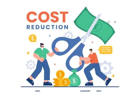 Cost Reduction Vector Illustration depicting Decrease, Price Minimization, .. Stockillustratie