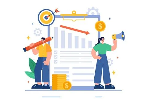 Cost Reduction Vector Illustration depicting Decrease, Price Minimization, .. Stockillustratie