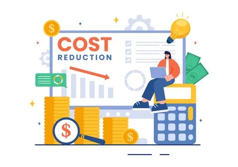 Cost Reduction Vector Illustration depicting Decrease, Price Minimization, .. Stock Illustration