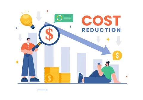 Cost Reduction Vector Illustration depicting Decrease, Price Minimization, .. Stock Illustration