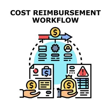 Cost reimbursement workflow process illustrating financial management Stock Illustration