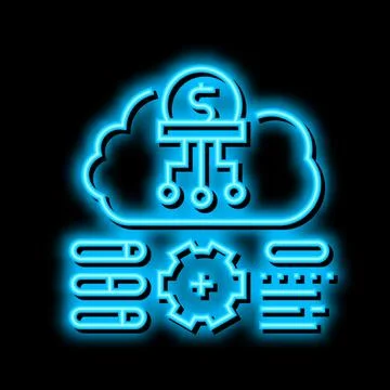 Cost researching company and processing neon glow icon illustration Illustrazione stock