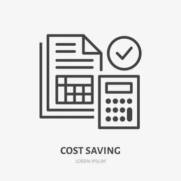 Cost saving line icon, vector pictogram of price list. Tax optimization Illustrazione stock