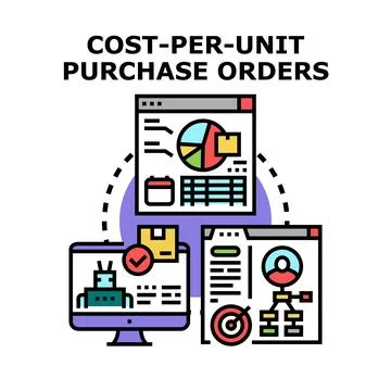 Cost per unit calculating purchase orders process Stock Illustration