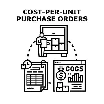 Cost per unit purchase orders managing financial data Stock Illustration