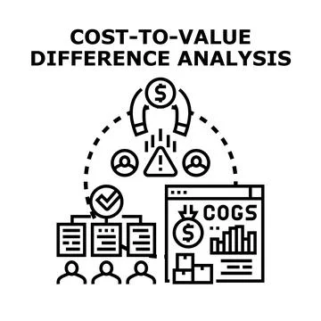Cost to value difference analysis calculating business return Stock Illustration