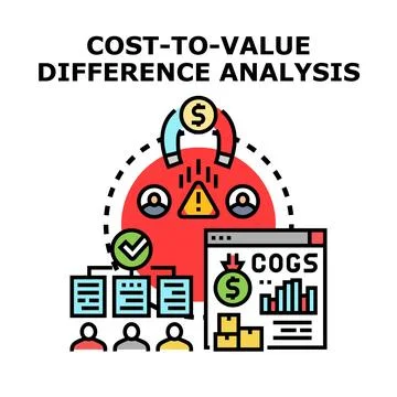Cost to value difference analysis calculating business return Stock Illustration