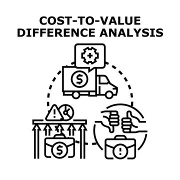 Cost to value difference analysis illustrating business decisions Stock Illustration