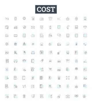 Cost vector line icons set. Expense, Price, Tariff, Levy, Vendor, Outlay, Toll Stock Illustration