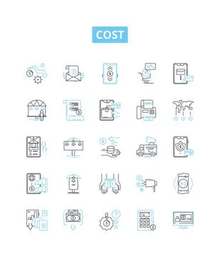 Cost vector line icons set. Expense, Price, Tariff, Levy, Vendor, Outlay, Toll Stock Illustration