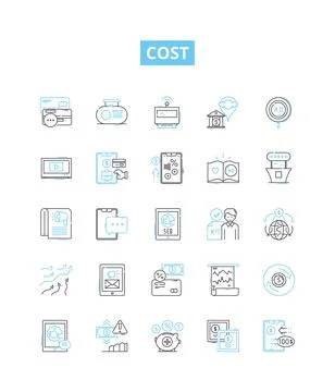 Cost vector line icons set. Expense, Price, Tariff, Levy, Vendor, Outlay, Toll Stock Illustration