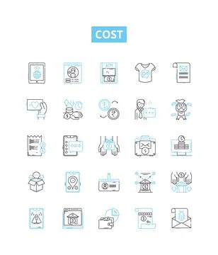 Cost vector line icons set. Expense, Price, Tariff, Levy, Vendor, Outlay, Toll Stock Illustration