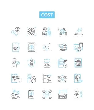 Cost vector line icons set. Expense, Price, Tariff, Levy, Vendor, Outlay, Toll Stock Illustration