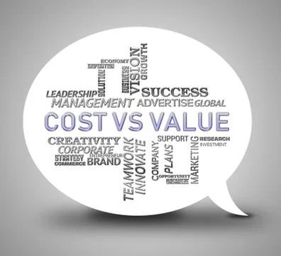 Cost Versus Value Words Portrays Spending vs Benefit Received - 3d Illustrati Stock Illustration