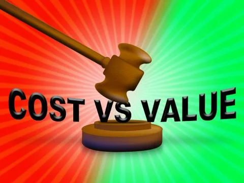 Cost Vs Value Gavel Denotes Return On Investment Roi - 3d Illustration イラスト素材