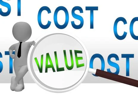 Cost Vs Value Magnifier Denotes Return On Investment Roi - 3d Illustration Stock Illustration