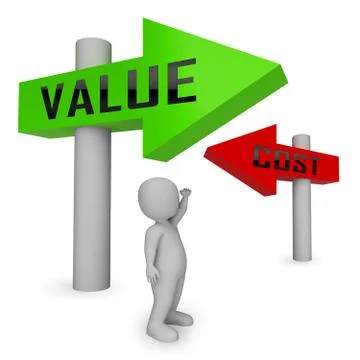 Cost Vs Value Signs Denotes Return On Investment Roi - 3d Illustration Stock Illustration