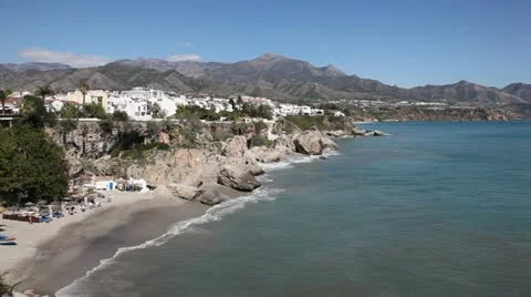 Costa del Sol beach in Nerja, Andalusia, Spain Stock Footage 22325886
