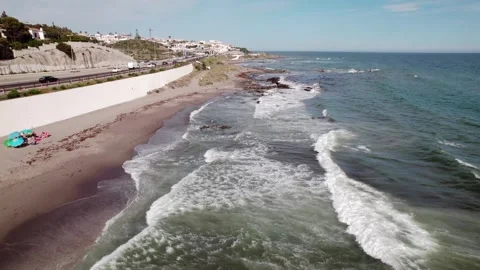 Costa del Sol, Malaga Spain aerial views of Coastal Highway, rocky shoreline Stock Footage 277907913