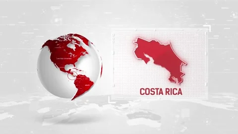 Costa Rica 4K Tech Map Beside Globe On White Background. Stock Footage 341008817