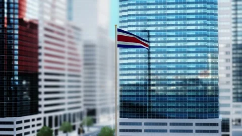 Costa Rica Flag 3D Render Animation Waving in Front of Modern Glass Building Stock Footage 333077044