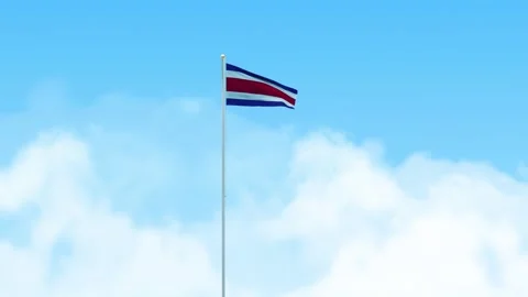 Costa Rica Flag 3D Render Animation Waving on Pole with Blue Sky Video stock 333115499