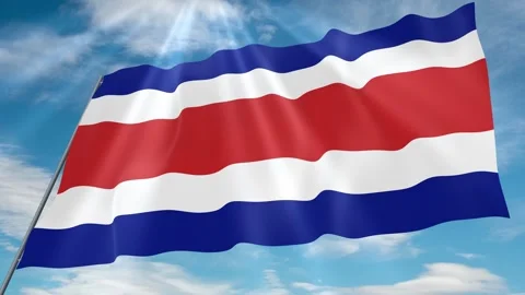 Costa Rica Flag Seamless Loop 4k 60fps on Sky Background Stock Footage 341756035