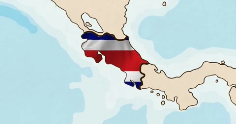The costa rica flag waving inside the country on a world map Vídeos de archivo 339033183