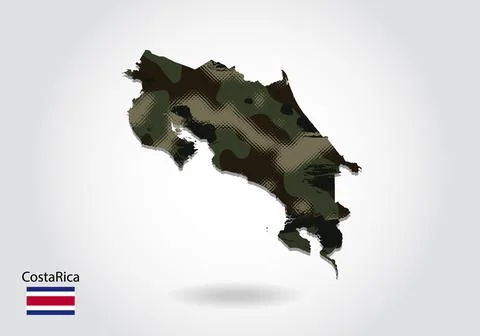 Costa Rica map with camouflage pattern, Forest - green texture in map. Milita Stock Illustration
