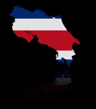 Costa Rica map flag with reflection illustration Stock Illustration