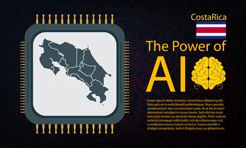 Costa Rica map with microchip war and AI concept on circuit board, Power of.. イラスト素材