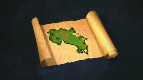 Costa Rica Map Painting Unfolding Old Paper Scroll 3D 4K Stock Footage 59090481