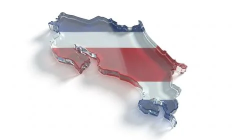 Costa Rica map shape with flag in shiny glass material on white background. Stock Illustration