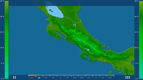 Costa Rica - minimum temperature, raw data Stock Footage 92157906
