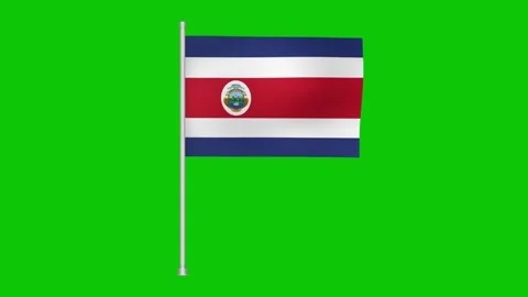 Costa rican flag waving gently on a pole against a bright green screen Stock Footage 317543188