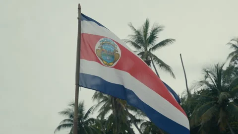 Costa Rican flag waving in the wind along the beach Stock Footage 283531371