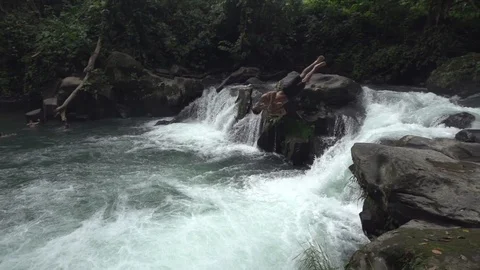 Costa Rican Waterfall Cool Twisting Flip Cliff Jump Dive Stock Footage 87723254