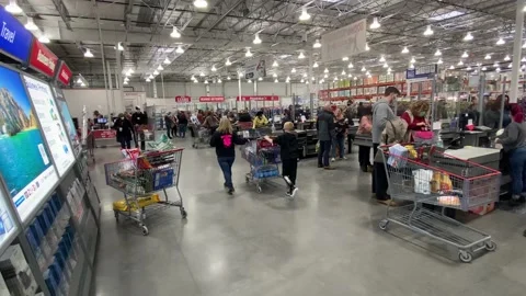 Costco Store - Checkout Lines - Face masks Stock Footage 147614823