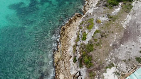 Costline reef aerial drone dramatic scene in Antigua and Barbuda Devil's Bridge 스톡 동영상 95167724