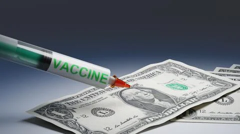 Costs of development and creation of Coronavirus vaccination. 3D Rendering Stock Illustration