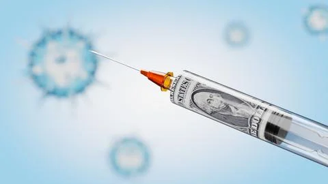 Costs of development and creation of Coronavirus vaccination. 3D Rendering Illustration