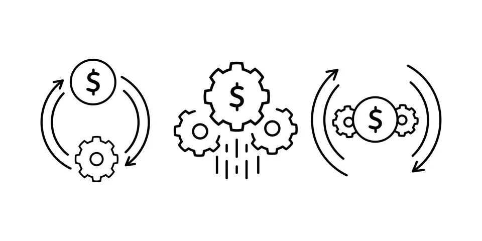 Costs optimization and production efficiency icon, linear 库存插图