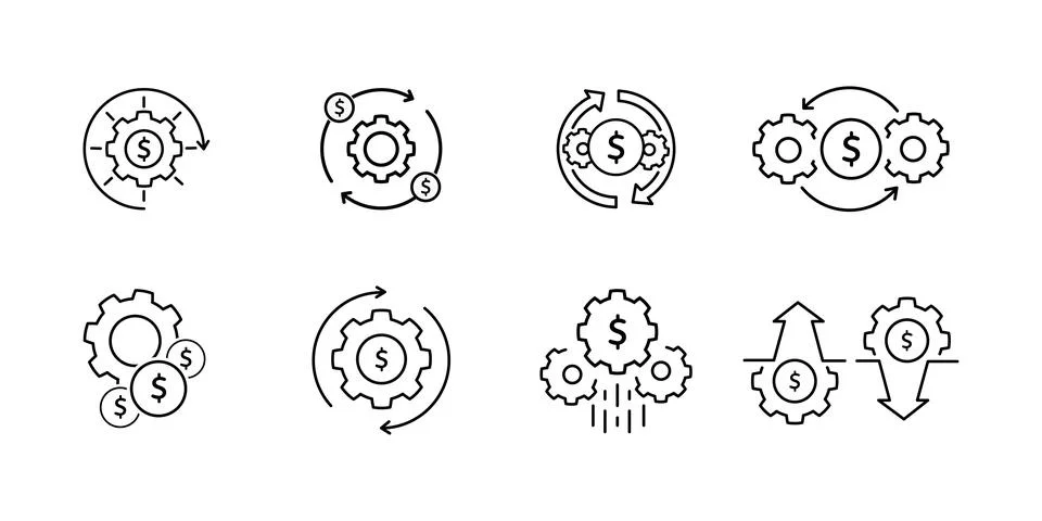 Costs optimization and production efficiency icon line style graphic design v Stock Illustration